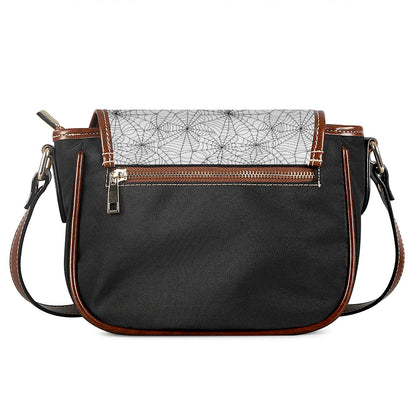 White And Black Spider Web Pattern Print Saddle Bag