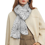 White And Black Spider Web Pattern Print Scarf
