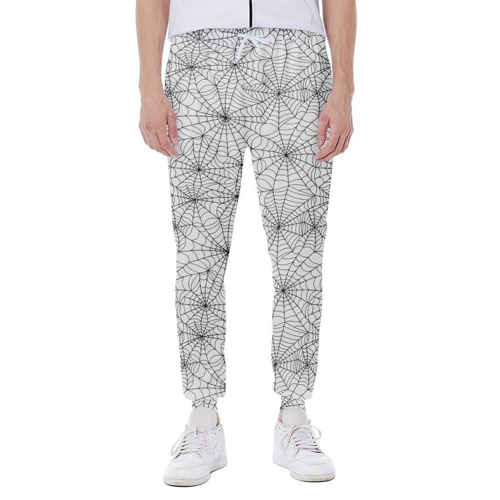 White And Black Spider Web Pattern Print Scuba Joggers