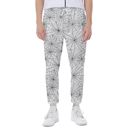 White And Black Spider Web Pattern Print Scuba Joggers