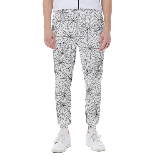 White And Black Spider Web Pattern Print Scuba Joggers