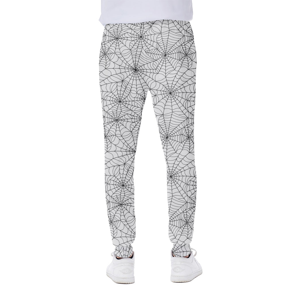 White And Black Spider Web Pattern Print Scuba Joggers