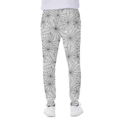 White And Black Spider Web Pattern Print Scuba Joggers