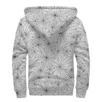 White And Black Spider Web Pattern Print Sherpa Lined Zip Up Hoodie