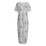 White And Black Spider Web Pattern Print Short Sleeve Long Nightdress