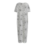 White And Black Spider Web Pattern Print Short Sleeve Long Nightdress