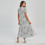 White And Black Spider Web Pattern Print Short Sleeve Maxi Dress