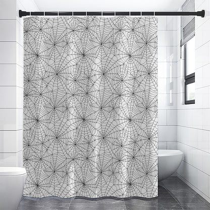 White And Black Spider Web Pattern Print Shower Curtain