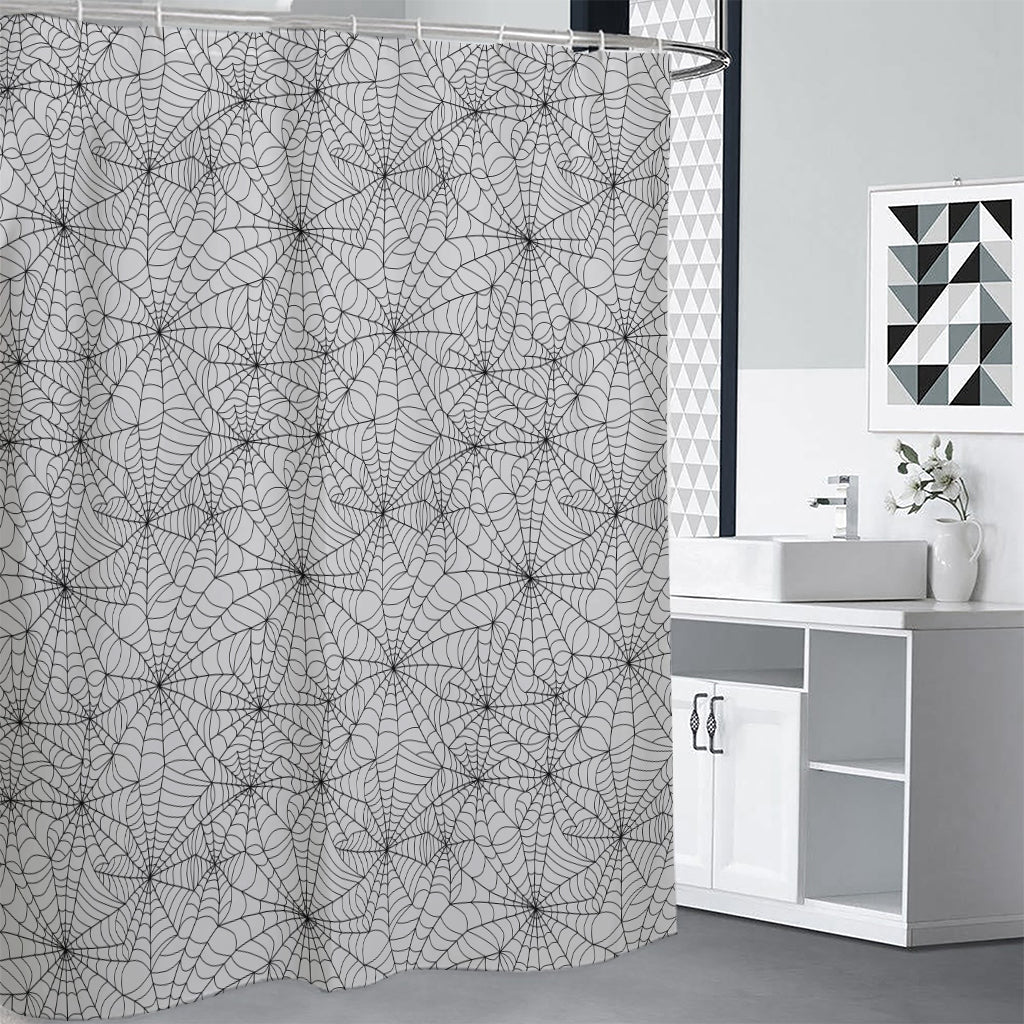 White And Black Spider Web Pattern Print Shower Curtain