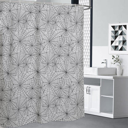 White And Black Spider Web Pattern Print Shower Curtain