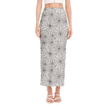White And Black Spider Web Pattern Print Side Slit Maxi Skirt