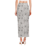 White And Black Spider Web Pattern Print Side Slit Maxi Skirt