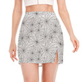 White And Black Spider Web Pattern Print Side Slit Mini Skirt