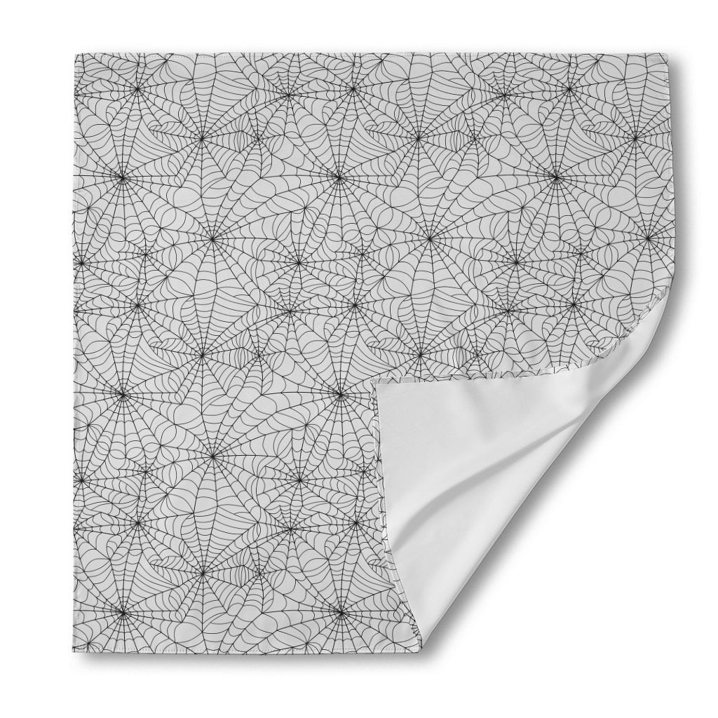 White And Black Spider Web Pattern Print Silk Bandana