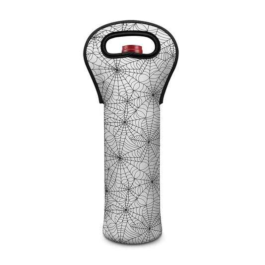 White And Black Spider Web Pattern Print Single Neoprene Wine Tote