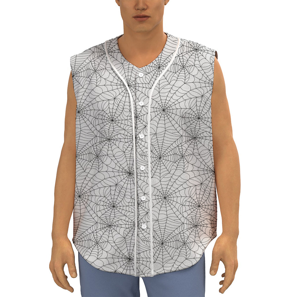 White And Black Spider Web Pattern Print Sleeveless Baseball Jersey