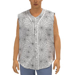 White And Black Spider Web Pattern Print Sleeveless Baseball Jersey