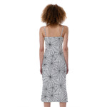 White And Black Spider Web Pattern Print Slim Fit Midi Cami Dress