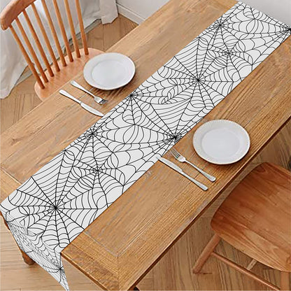 White And Black Spider Web Pattern Print Table Runner