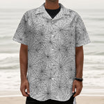 White And Black Spider Web Pattern Print Textured Short Sleeve Shirt