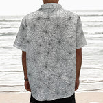White And Black Spider Web Pattern Print Textured Short Sleeve Shirt