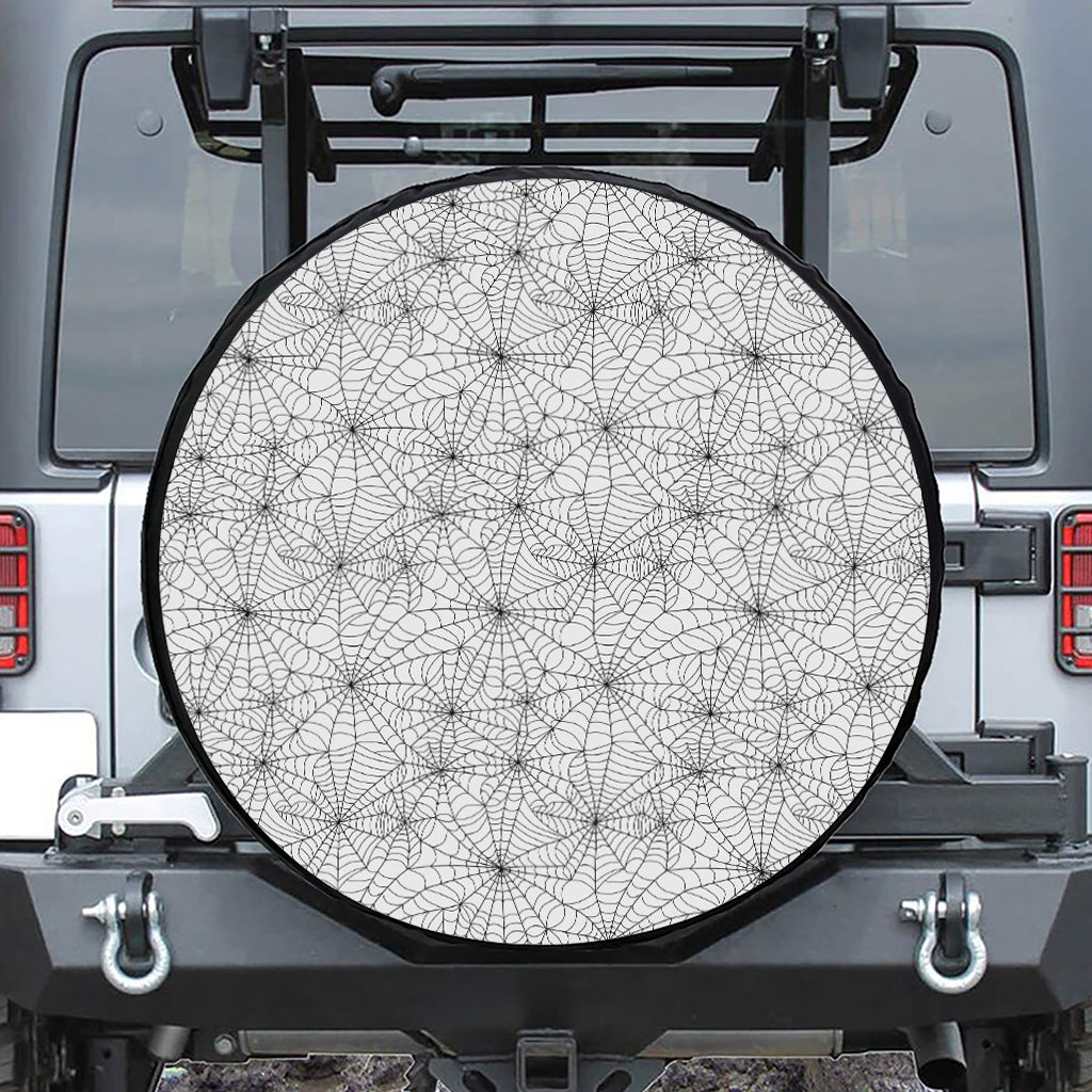 White And Black Spider Web Pattern Print Tire Cover