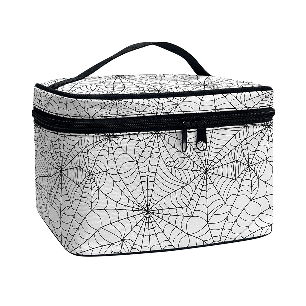 White And Black Spider Web Pattern Print Travel Makeup Bag