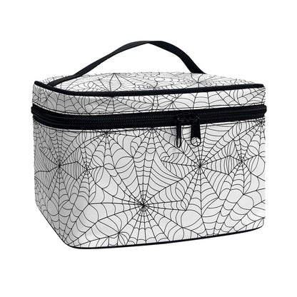 White And Black Spider Web Pattern Print Travel Makeup Bag
