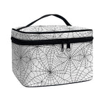 White And Black Spider Web Pattern Print Travel Makeup Bag