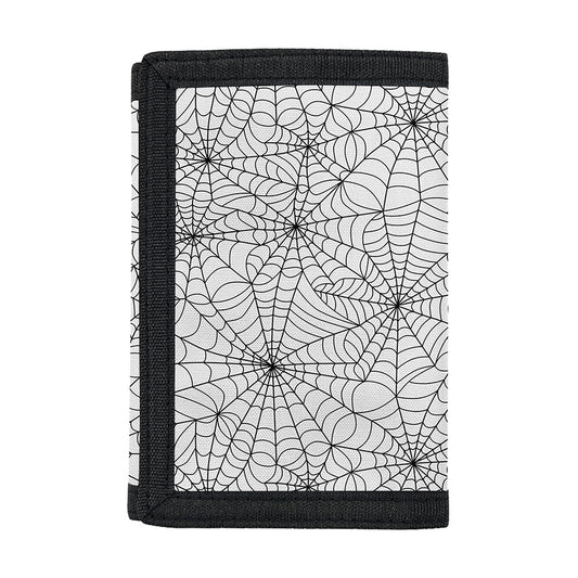 White And Black Spider Web Pattern Print Trifold Wallet