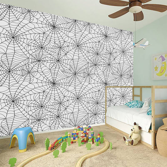 White And Black Spider Web Pattern Print Wall Sticker