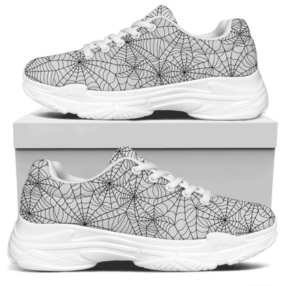 White And Black Spider Web Pattern Print White Chunky Shoes