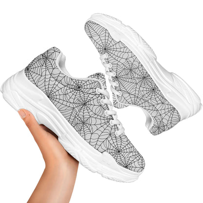 White And Black Spider Web Pattern Print White Chunky Shoes