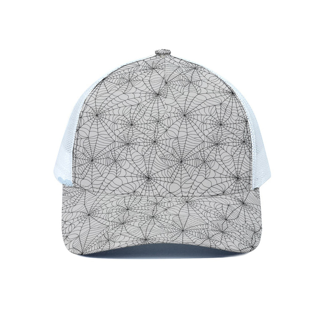 White And Black Spider Web Pattern Print White Mesh Trucker Cap