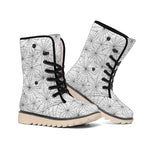 White And Black Spider Web Pattern Print Winter Boots