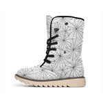 White And Black Spider Web Pattern Print Winter Boots