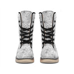White And Black Spider Web Pattern Print Winter Boots