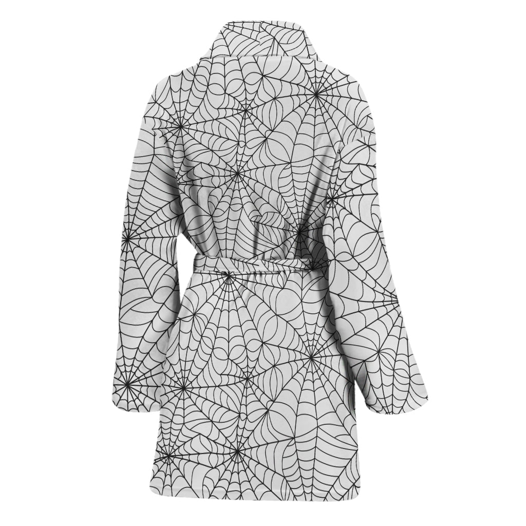White And Black Spider Web Pattern Print Women's Bathrobe