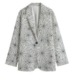White And Black Spider Web Pattern Print Women's Blazer
