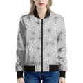 White And Black Spider Web Pattern Print Women's Bomber Jacket