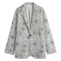 White And Black Spider Web Pattern Print Women's Cotton Blazer