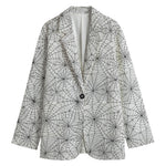 White And Black Spider Web Pattern Print Women's Cotton Blazer