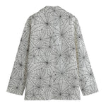 White And Black Spider Web Pattern Print Women's Cotton Blazer