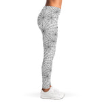 White And Black Spider Web Pattern Print Women's Leggings