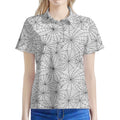 White And Black Spider Web Pattern Print Women's Polo Shirt