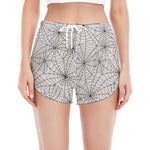White And Black Spider Web Pattern Print Women's Split Running Shorts