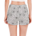 White And Black Spider Web Pattern Print Women's Split Running Shorts