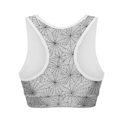 White And Black Spider Web Pattern Print Women's Sports Bra