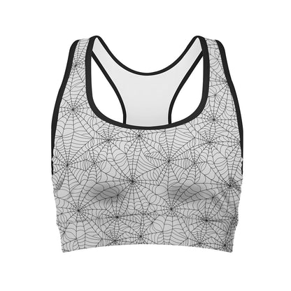 White And Black Spider Web Pattern Print Women's Sports Bra