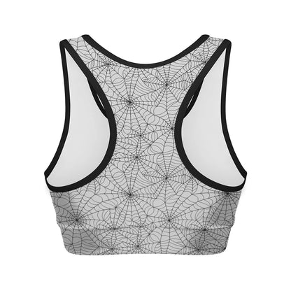 White And Black Spider Web Pattern Print Women's Sports Bra